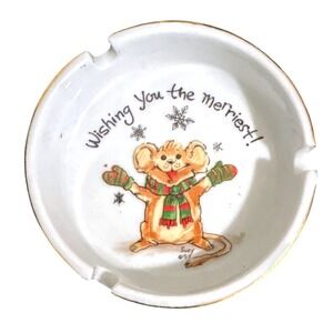 Vintage Enesco Suzy Zoo 1976 Christmas Mouse Ashtray‎ Ceramic